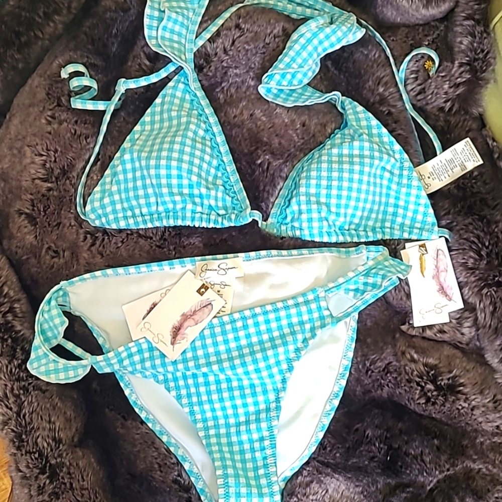 Jessica Simpson gingham & ruffle bikini new with tags.